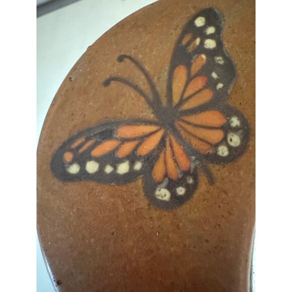 Vintage Wall Mirror pottery clay butterflies Heavy Stoneware Clay brown 9” hang - Picture 4 of 16